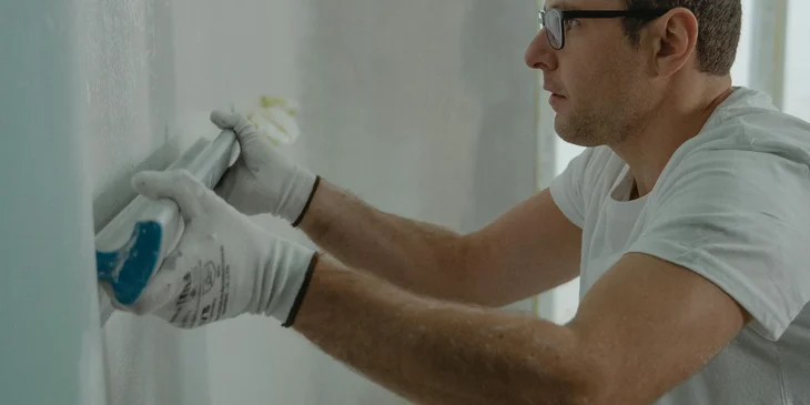 A drywall finisher repairs imperfections to create a flat surface.