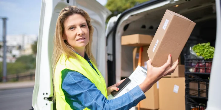 A DZ driver checking and securing goods before taking off to prevent packages from damages.
