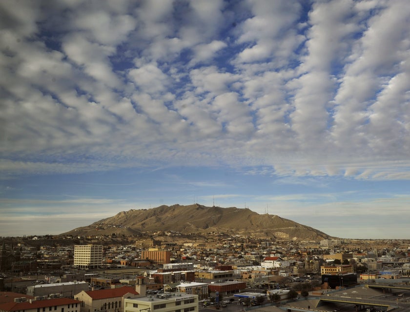 View of the city of El Paso, Texas with clouds in the sky.