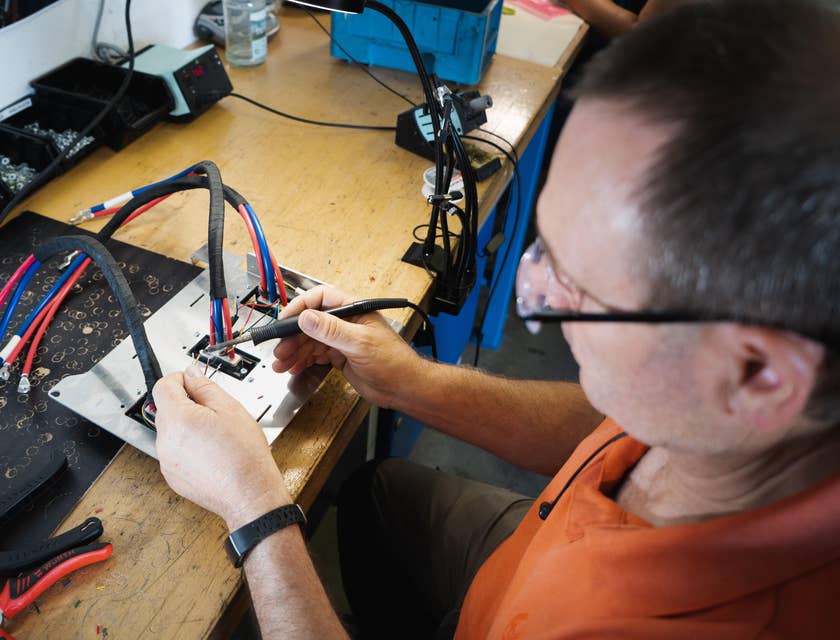Electronics Technician fixing cables