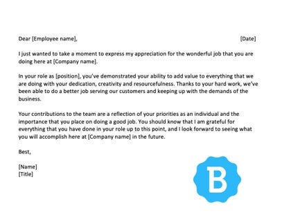 Employee Appreciation Letter Template