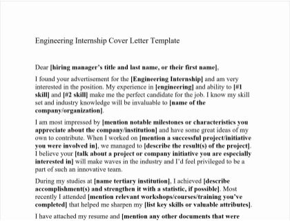 Engineering internship cover letter template.