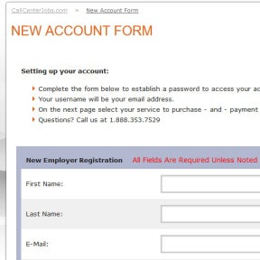Fill in the "New Account" form.