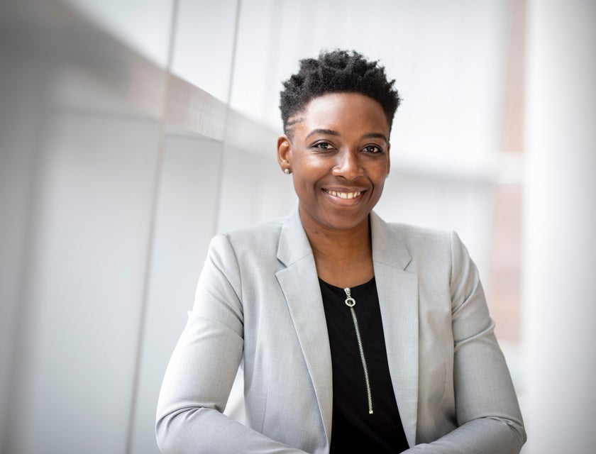 portrait of a Financial Manager wearing gray suit.