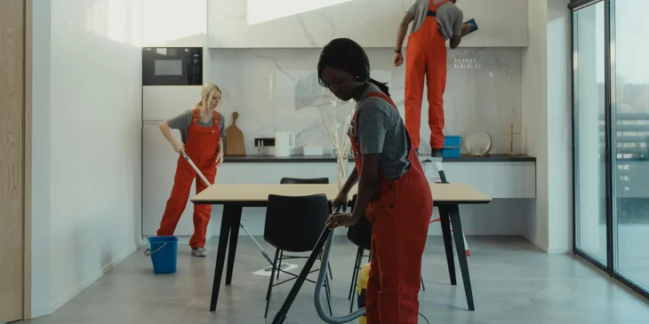 The floor techs cleaning a floor.