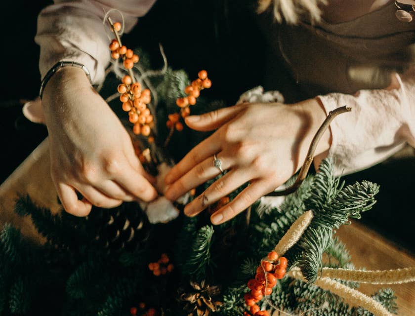 Floral Designer working on a flower arrangement
