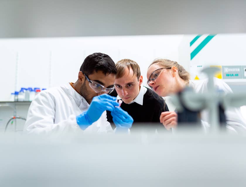 Food Scientists conducting a lab test to determine the potential harm of the new product.