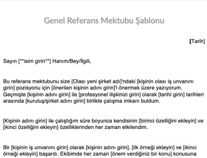 Genel referans mektubu örneği