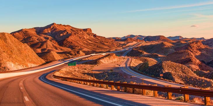 A rock formation next to a road outside of Henderson, Nevada.
