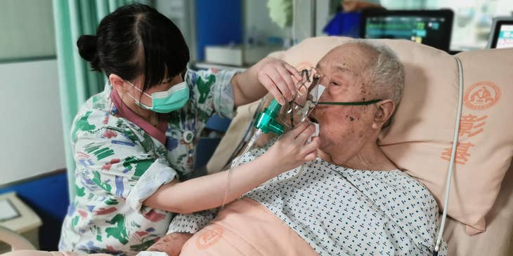 Hospice nurse monitors the patients' condition.