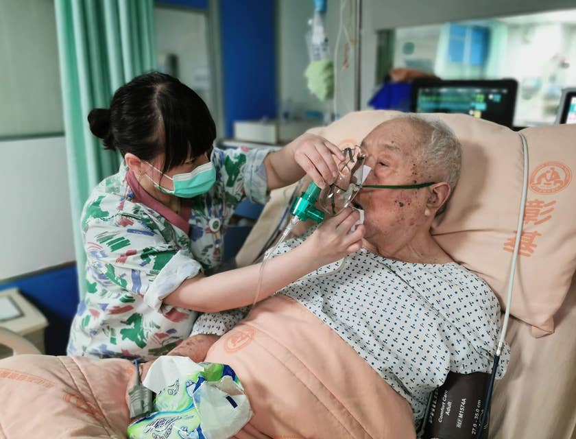 Hospice nurse monitors the patients' condition.