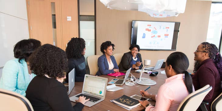 An HR consultant having a meeting with the management team.