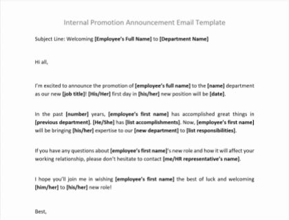 Internal Promotion Announcement Email Template