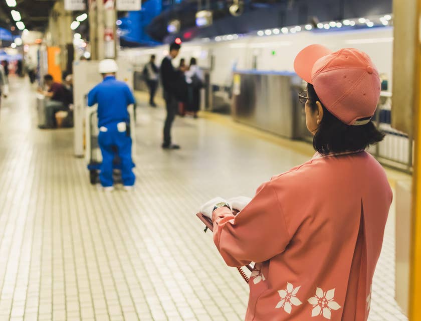 Janitorial Supervisor holding a clipboard on a station