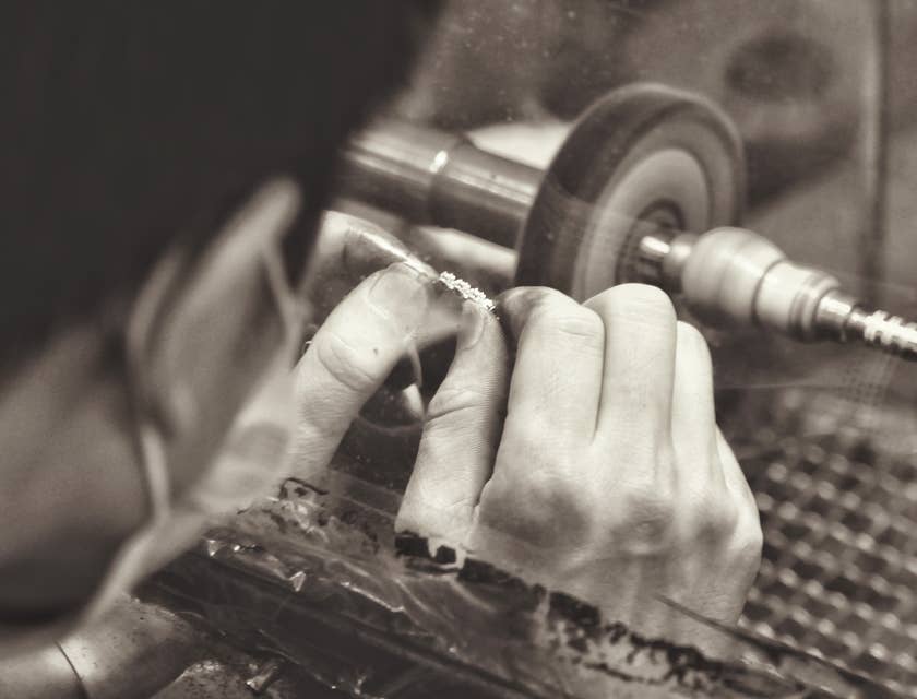 Jeweler making a diamond ring
