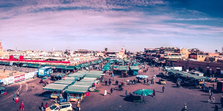 View of a Marrakesh marketplace.