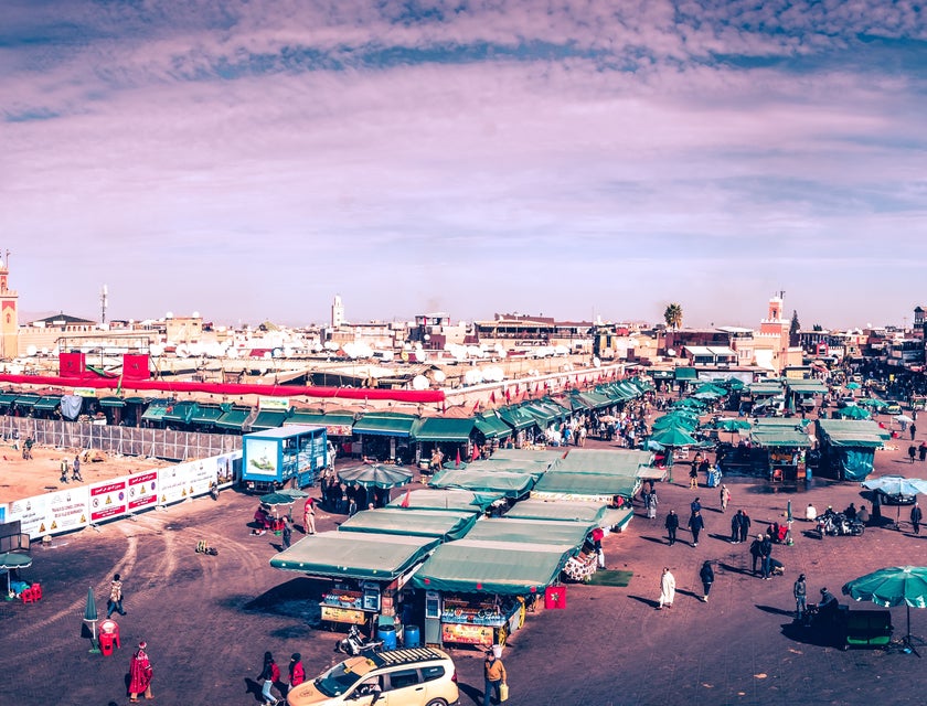 View of a Marrakesh marketplace.
