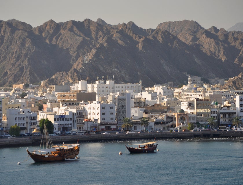 View of the Muscat harbor and city.