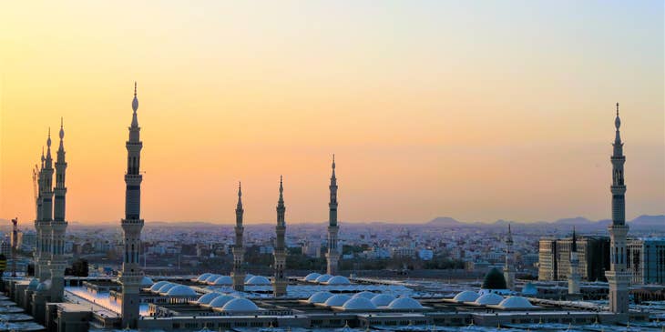Sunset with Arabian architecture.