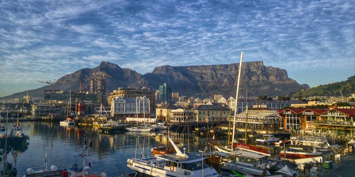 Cape Town waterfront with Table Mountain in the background in South Africa.