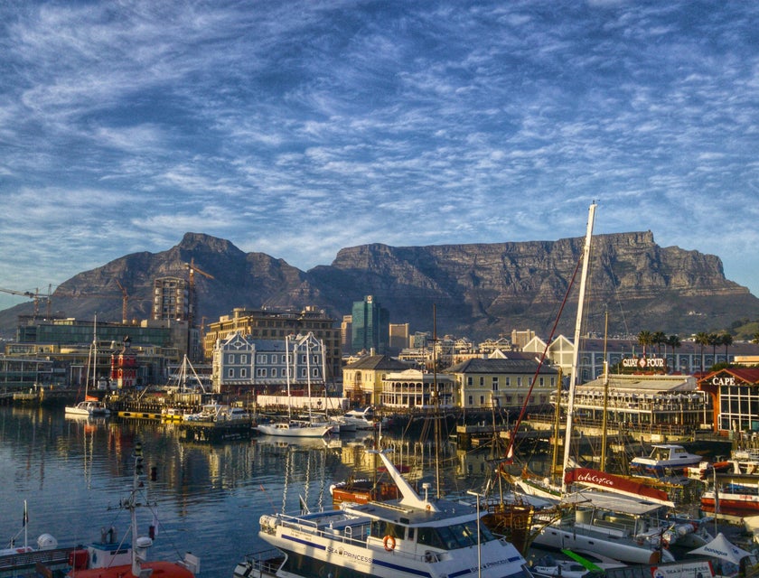 Cape Town waterfront with Table Mountain in the background in South Africa.