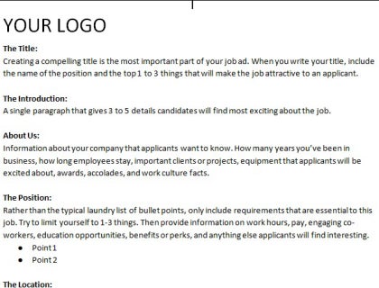 Job advert examples.