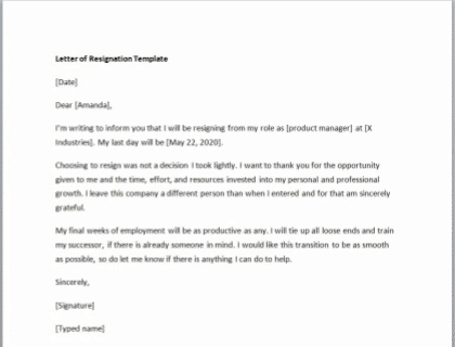 Simple resignation letter