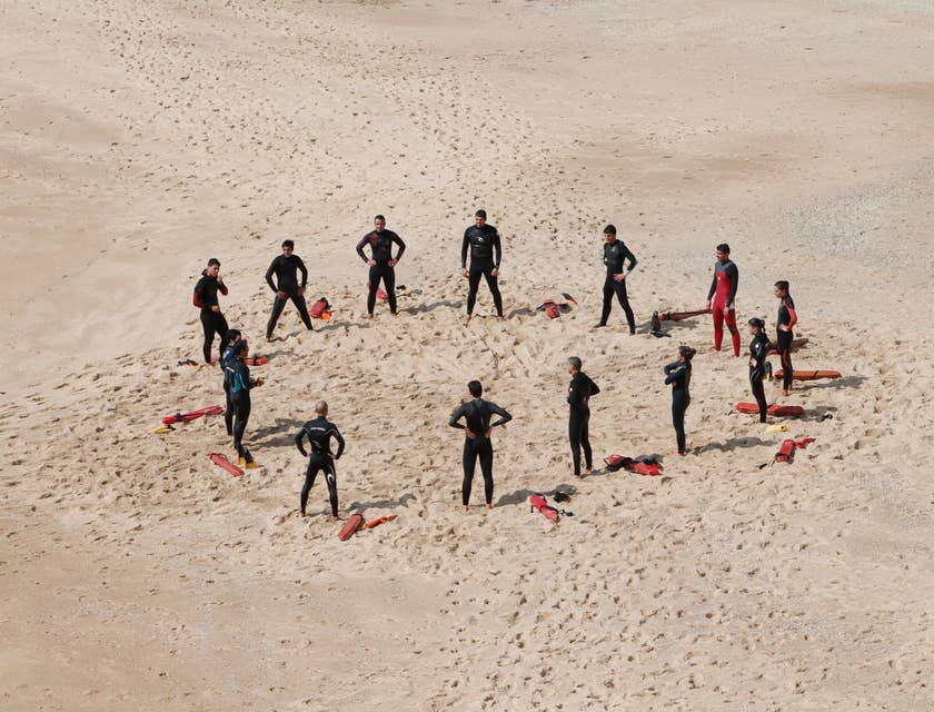 members of the lifeguard team undergoing training on the beach