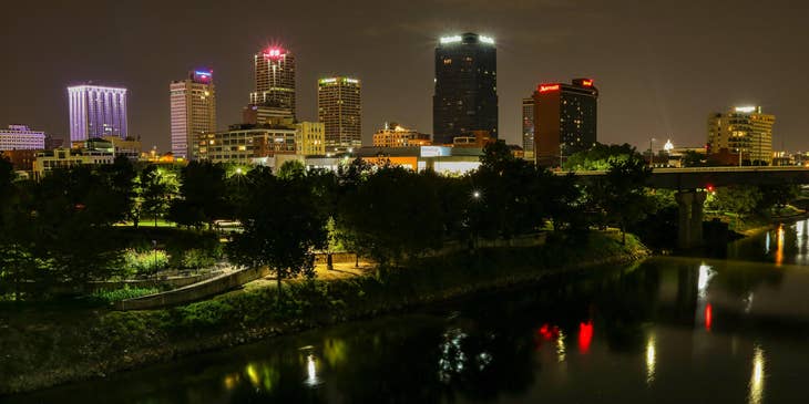 The Little Rock city skyline at night.