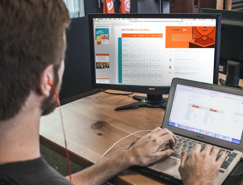 Marketing Coordinator researching and creating an advertising campaign