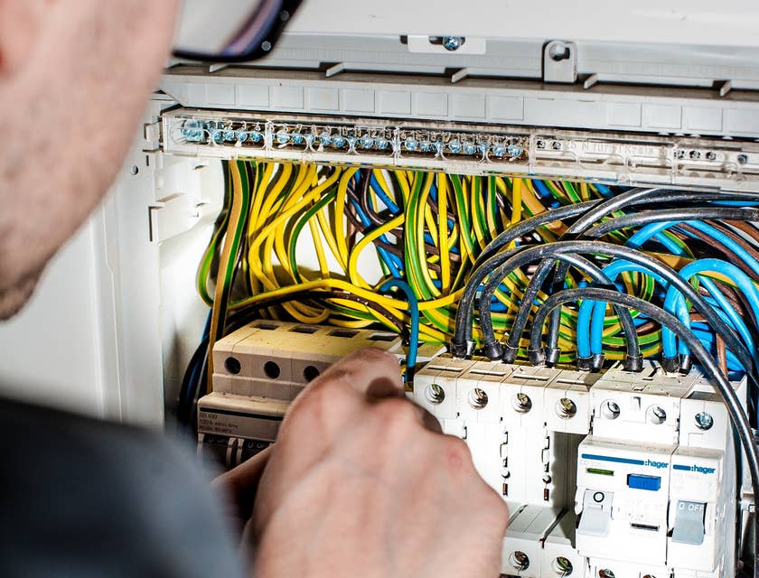 Master electrician fixing a panel board.