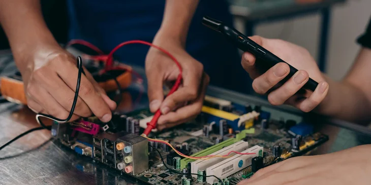 A master electrician fixing a panel board.