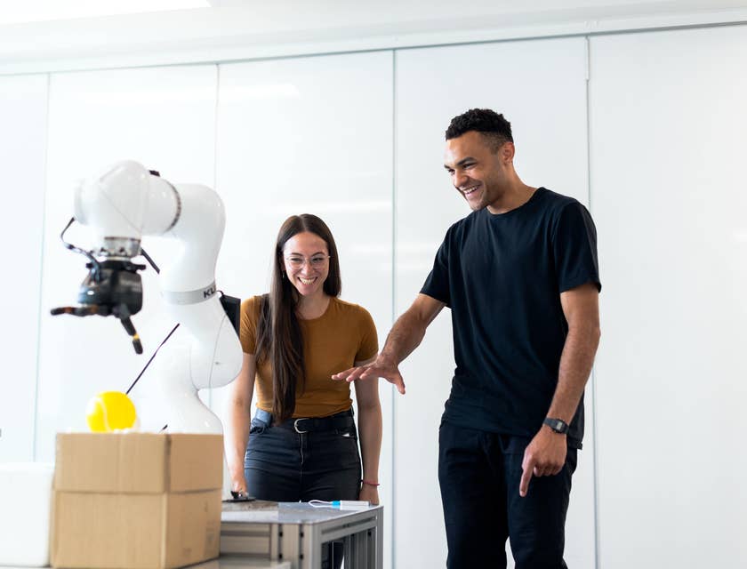 Mechanical engineers testing out a robotic equipment for medical use