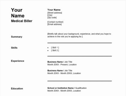Medical biller resume template.