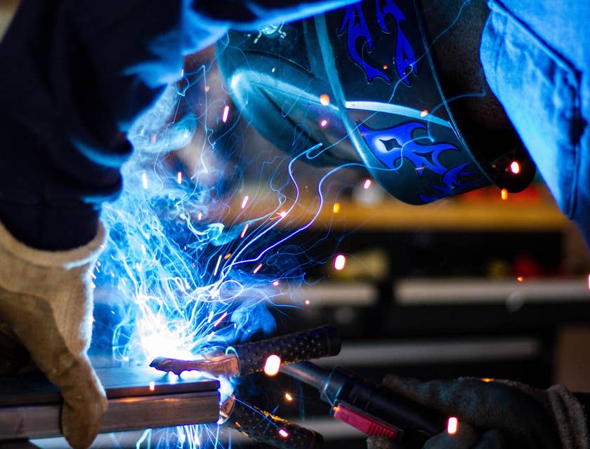 MIG welder welding a steel frame