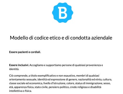 Esempio di codice etico e di condotta aziendale.