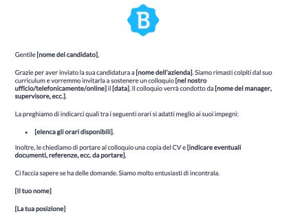Modello di email di invito per colloquio di lavoro.