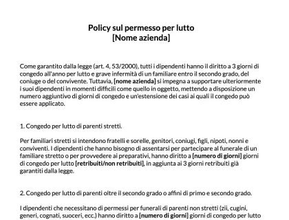 Modello scaricabile di policy aziendale sul congedo per lutto.
