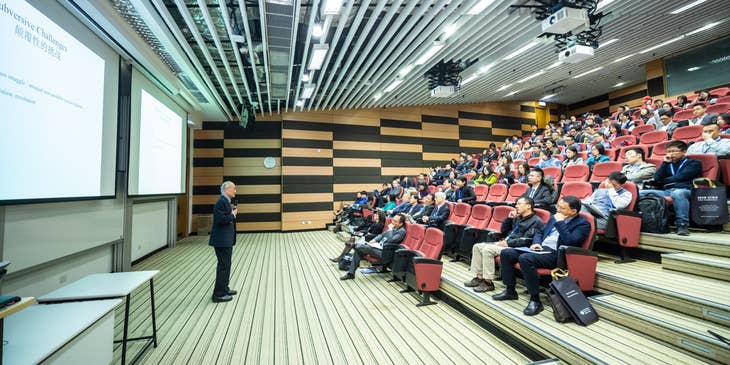 Motivational speaker discusses inspirational topics in front of college students