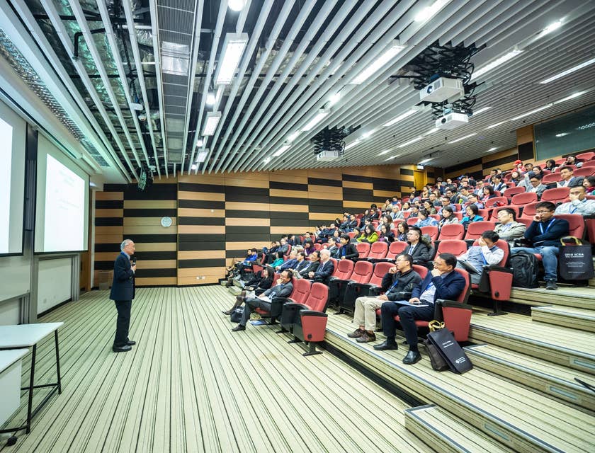 Motivational speaker discusses inspirational topics in front of college students