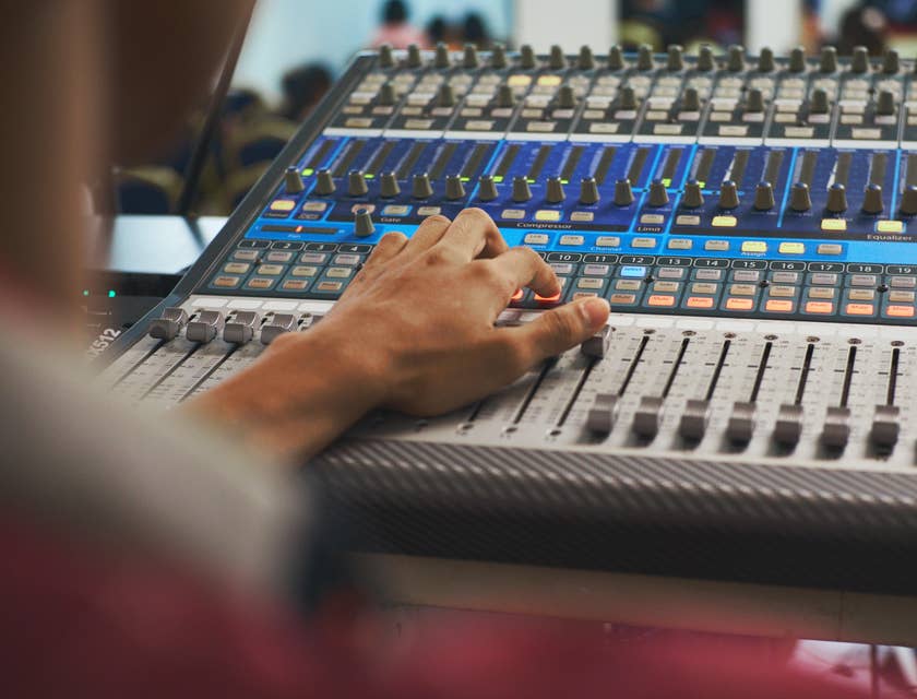 Music editor mixing the band's latest single.