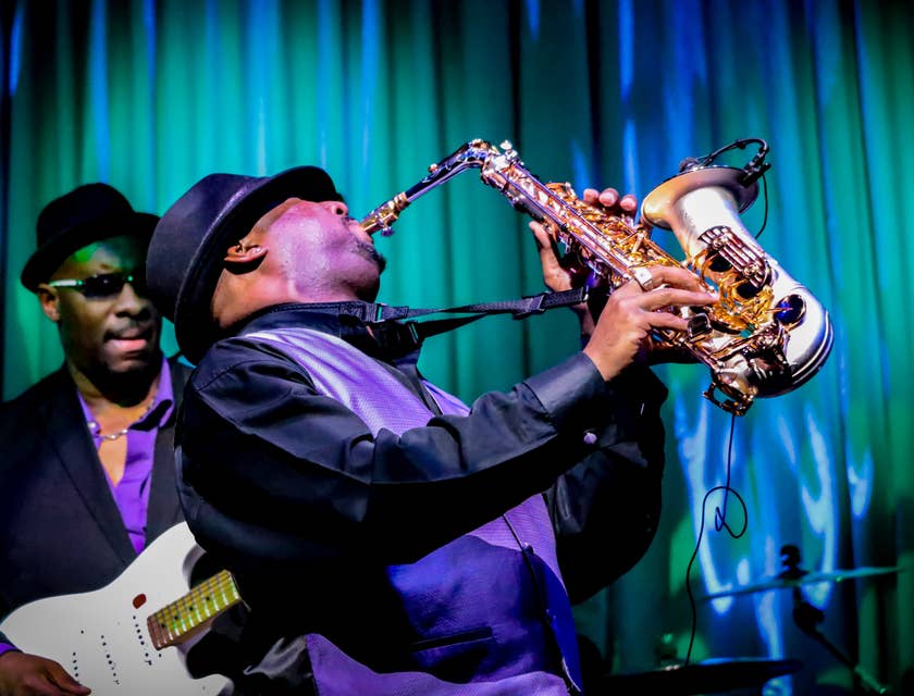 Jazz musician performing live.