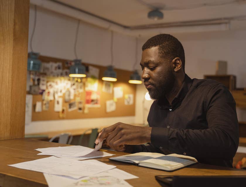 A payroll assistant doing some paperwork.