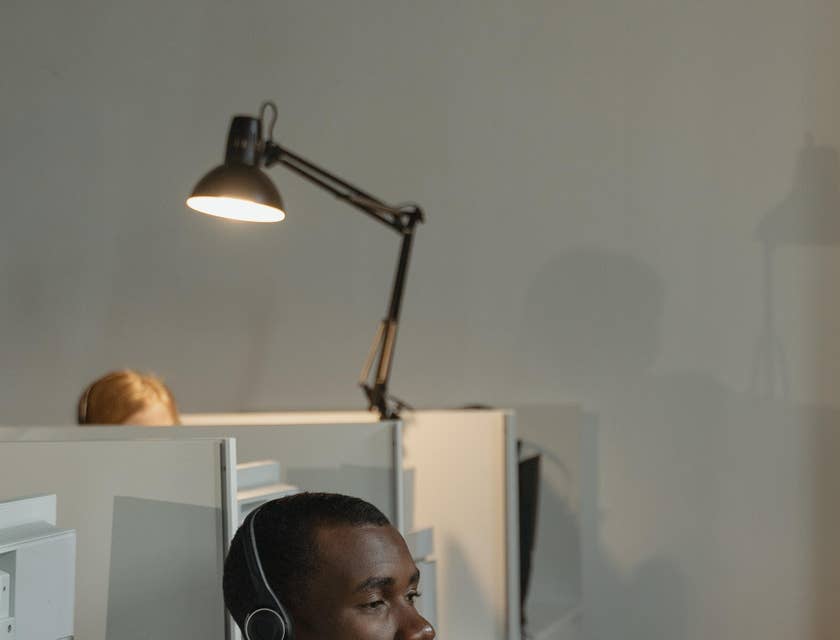 PBX operator talking on a headset