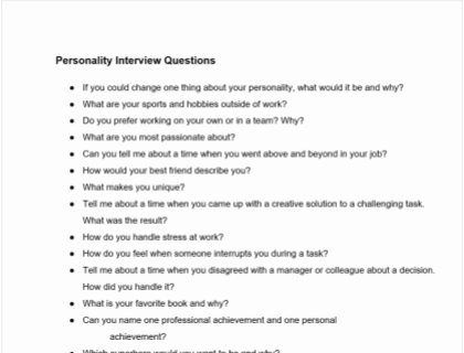 Job interview personality test sample