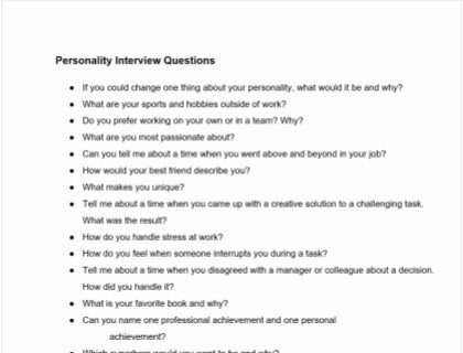 Personality interview questions template