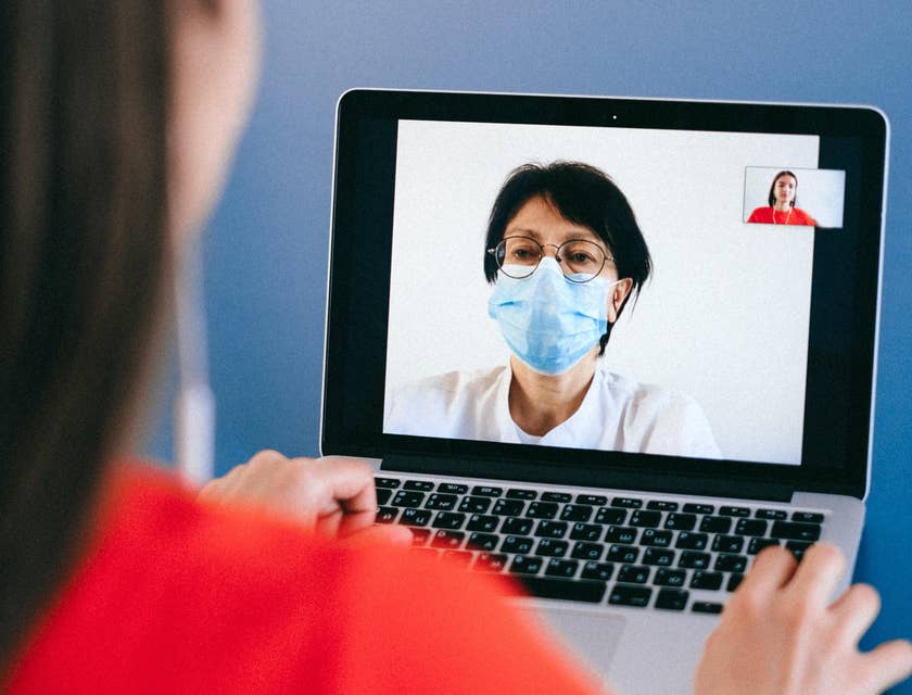 Physician liaison having a virtual meeting with a physician for a potential patient referral