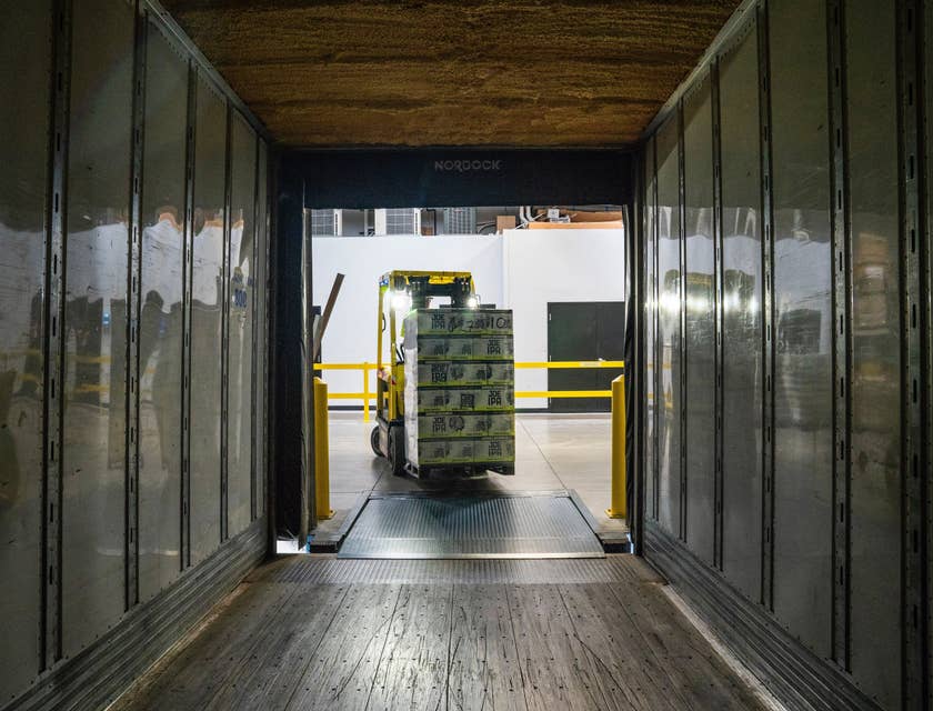 Picker loading the packages into the truck using forklift