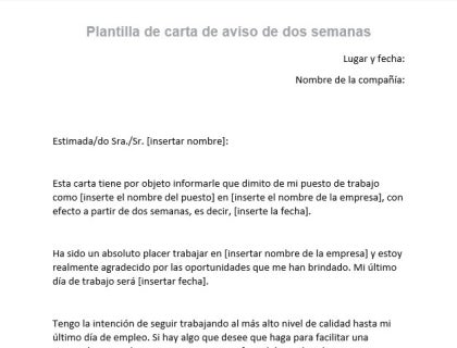 Un formato de carta de aviso de dos semanas.