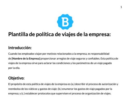 Plantilla de una política de viajes de la empresa.